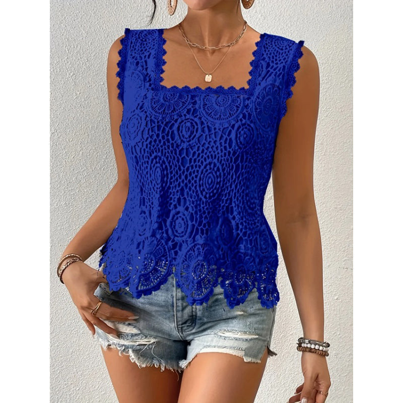 Women's Elegant Square Neck Lace Tank Top
