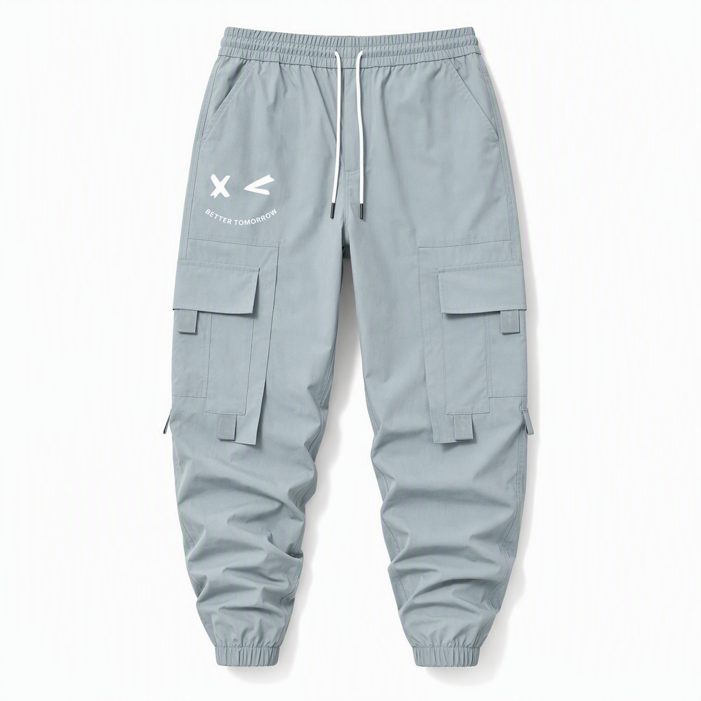 Men's Casual Loose Fit Multi Pocket Cargo Pants American Style Cropped Trousers for Spring and Autumn