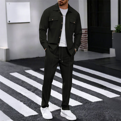 🔥 Men's Waffle Button-Up Jacket & Trousers Set – Breathable Waffle Knit, Relaxed Fit & Effortless Casual Style 👕👖