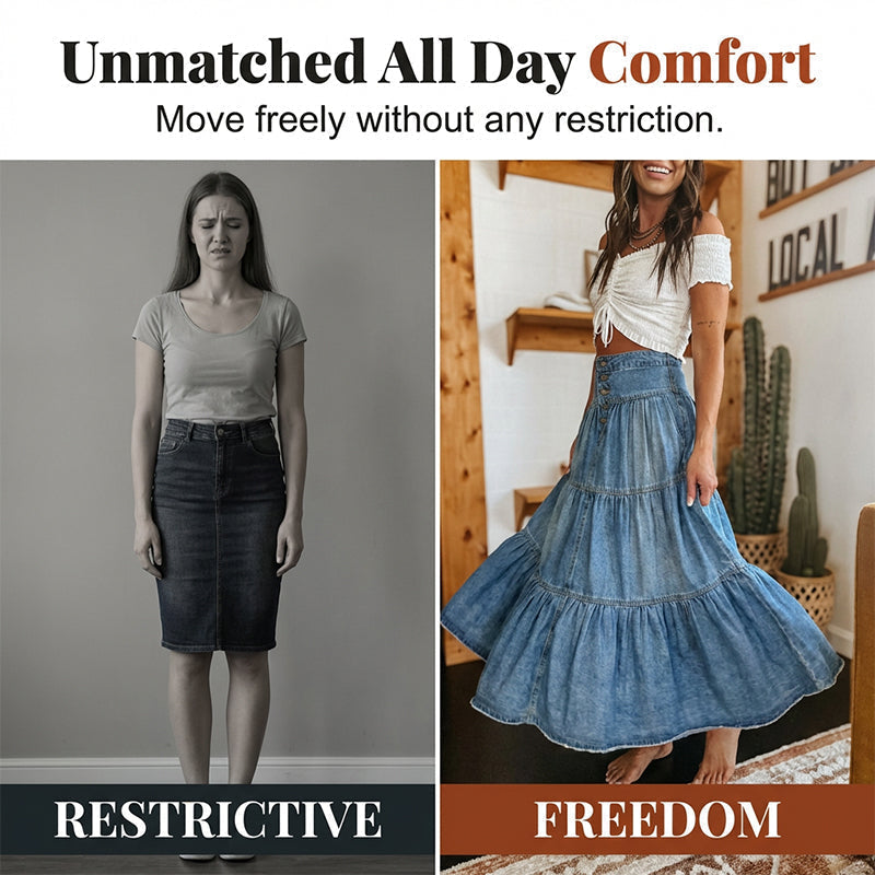 👗 Tiered Denim, Flattering A-Line Shape | Women's High-Waist Button Maxi Skirt