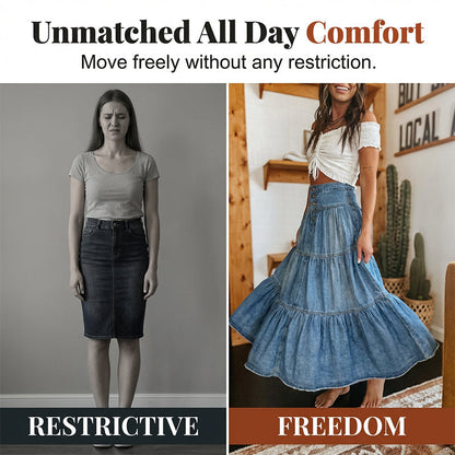 👗 Tiered Denim, Flattering A-Line Shape | Women's High-Waist Button Maxi Skirt