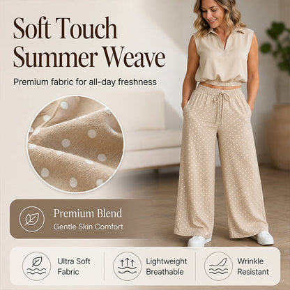 Women's Summer Crop Top and Polka Dot Pants Set
