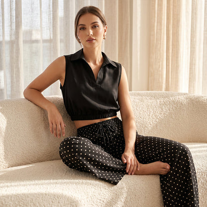 Women's Summer Crop Top and Polka Dot Pants Set