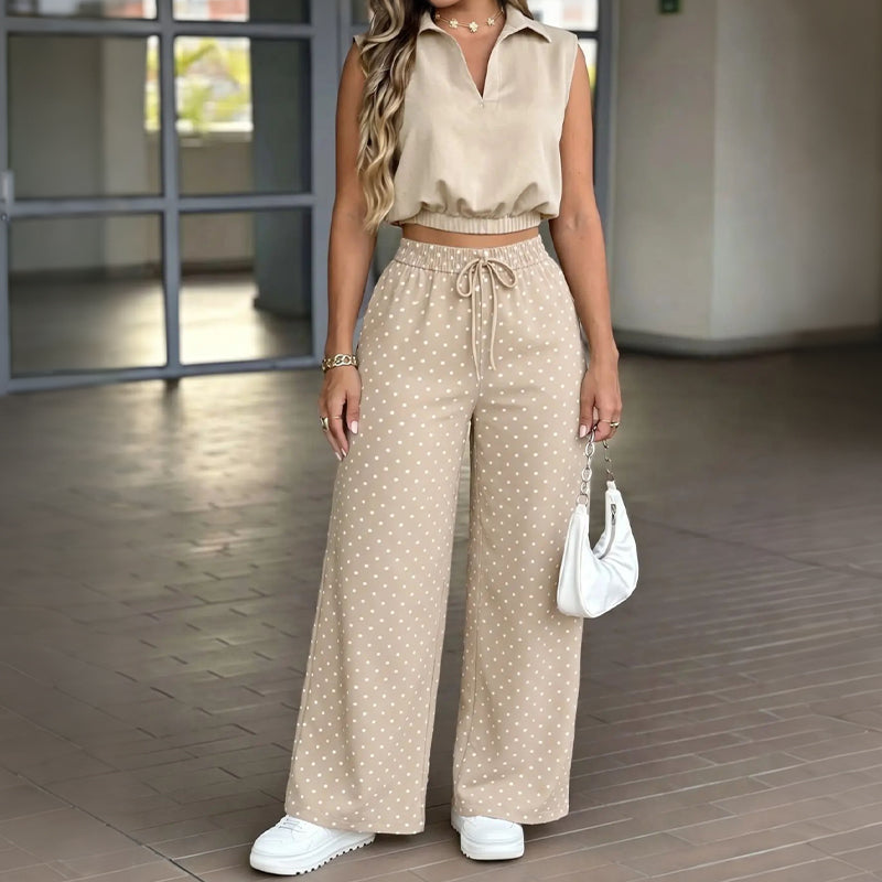 Women's Summer Crop Top and Polka Dot Pants Set
