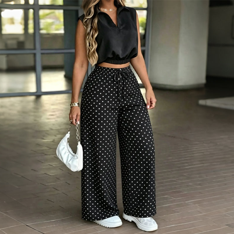 Women's Summer Crop Top and Polka Dot Pants Set
