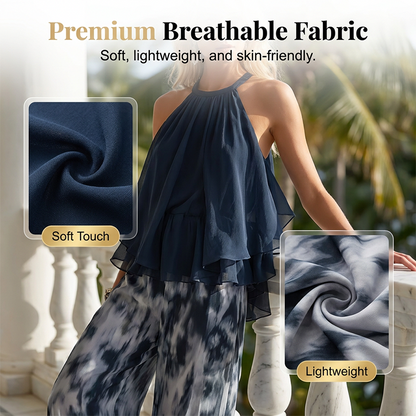 Women's 2-Piece Flowy Halter Outfit with Printed Pants