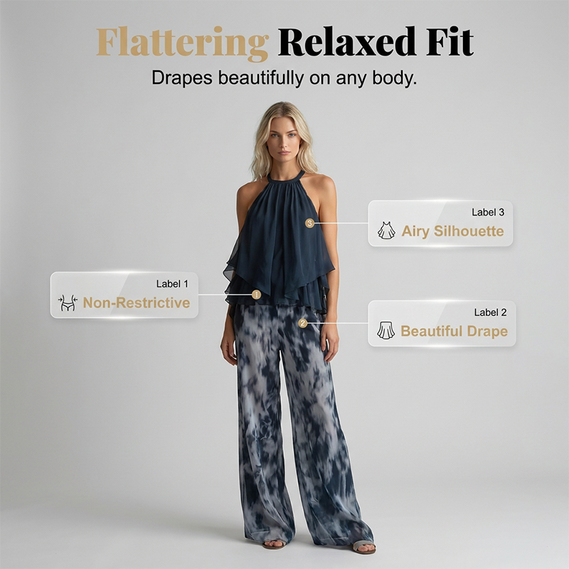 Women's 2-Piece Flowy Halter Outfit with Printed Pants