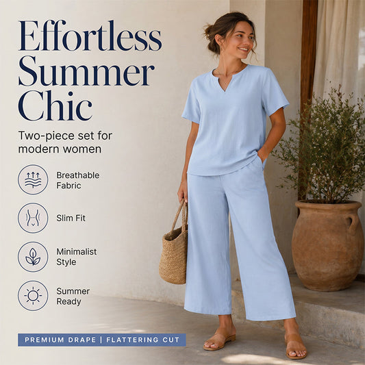 Women's V-Neck Top & Wide-Leg Pants Set