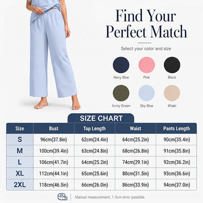 Women's V-Neck Top & Wide-Leg Pants Set