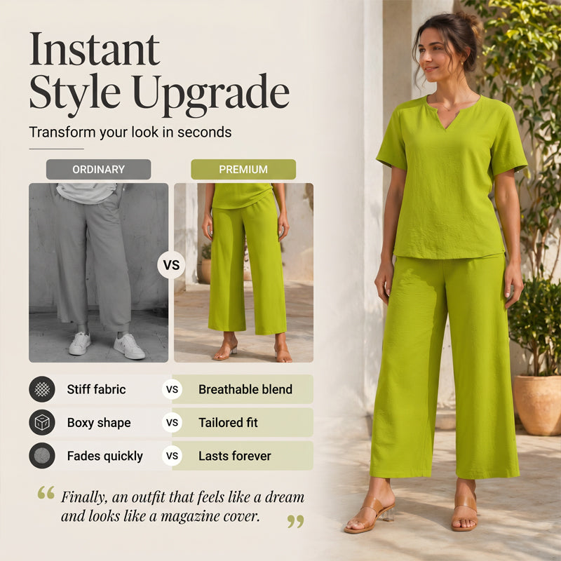 Women's V-Neck Top & Wide-Leg Pants Set
