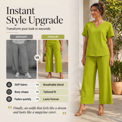 Women's V-Neck Top & Wide-Leg Pants Set