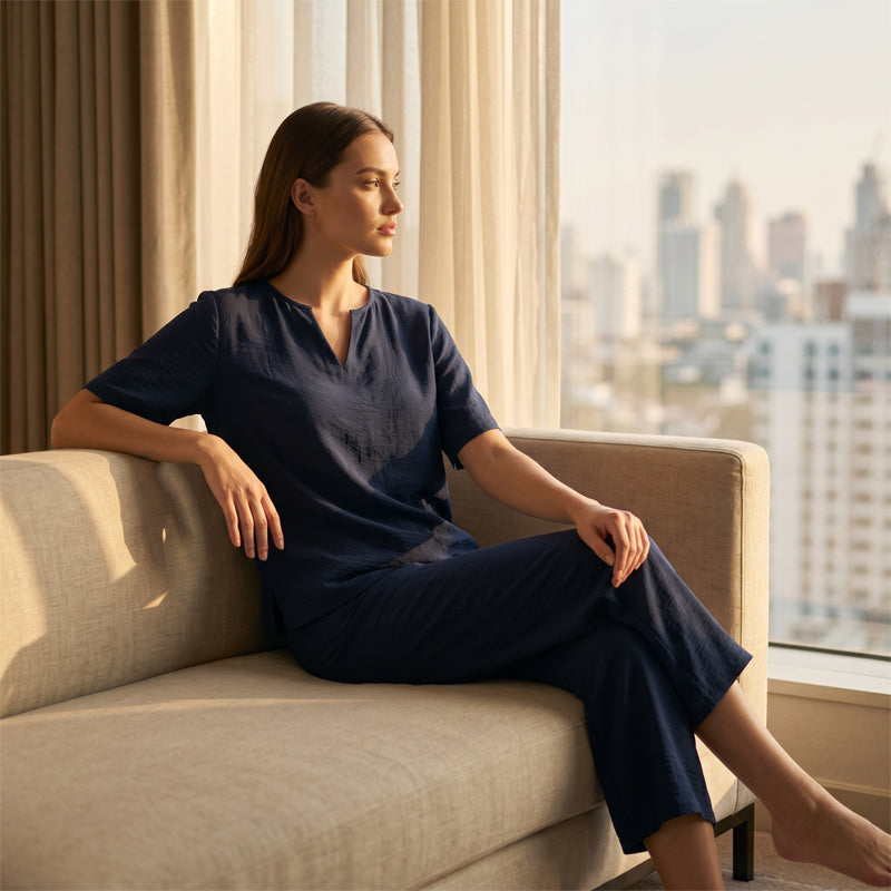 Women's V-Neck Top & Wide-Leg Pants Set