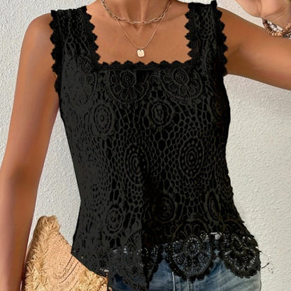 Women's Elegant Square Neck Lace Tank Top
