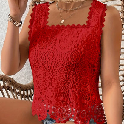 Women's Elegant Square Neck Lace Tank Top