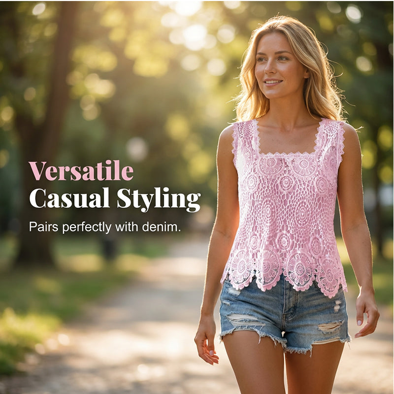 Women's Elegant Square Neck Lace Tank Top