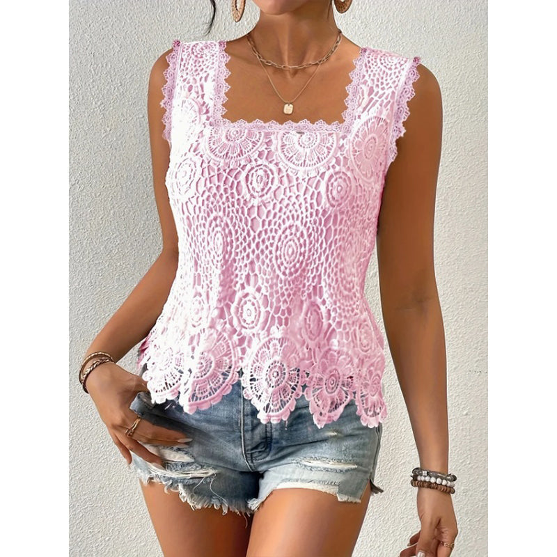 Women's Elegant Square Neck Lace Tank Top