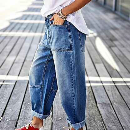 Women's Barrel Leg Jeans with Patch Pockets
