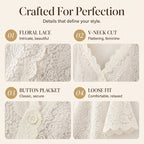Women's Casual V-Neck Short Sleeve Lace Top