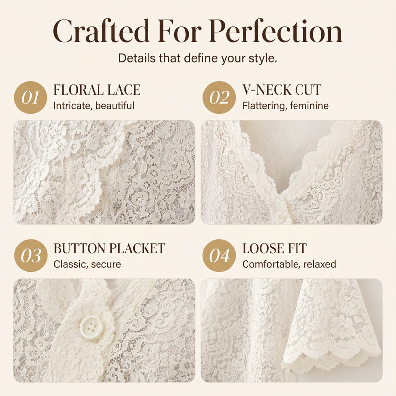 Women's Casual V-Neck Short Sleeve Lace Top