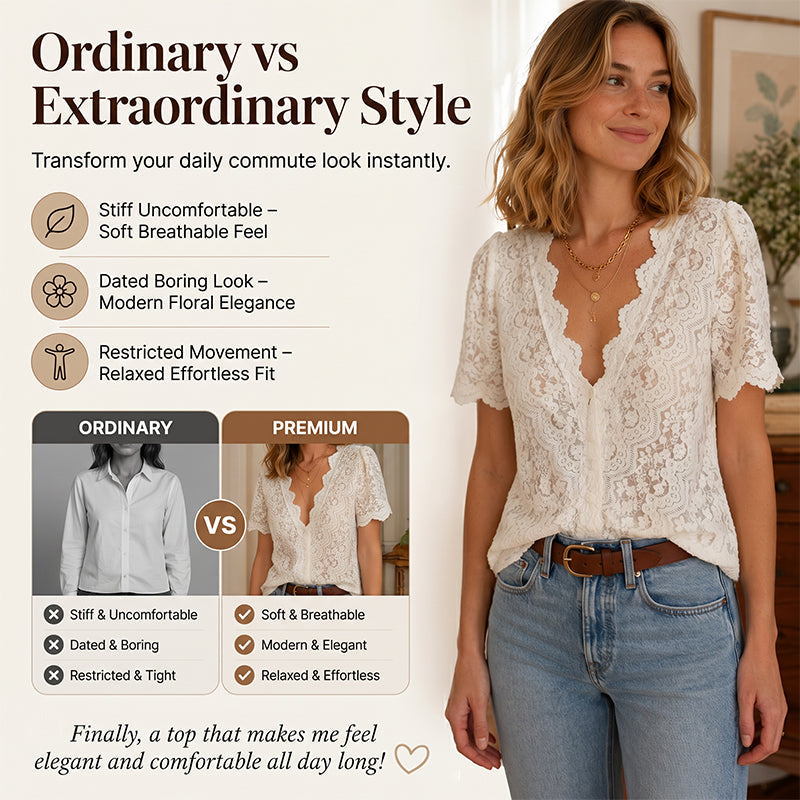 Women's Casual V-Neck Short Sleeve Lace Top