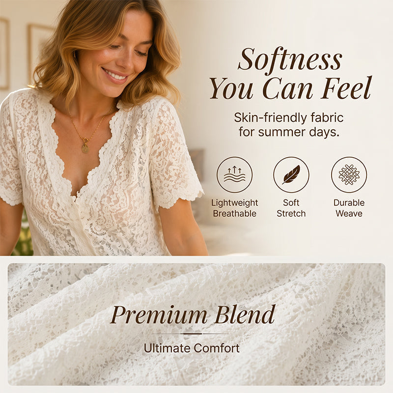 Women's Casual V-Neck Short Sleeve Lace Top