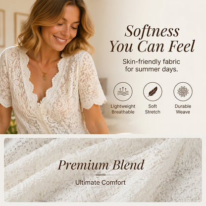 Women's Casual V-Neck Short Sleeve Lace Top