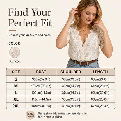 Women's Casual V-Neck Short Sleeve Lace Top