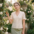 Women's Casual V-Neck Short Sleeve Lace Top