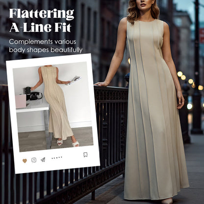 Women's Sleeveless Pleated A-Line Maxi Dress