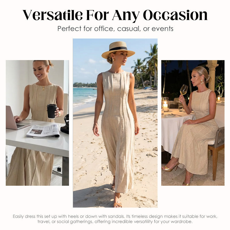 Women's Sleeveless Pleated A-Line Maxi Dress