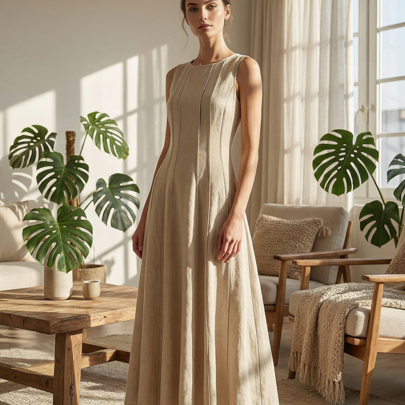 Women's Sleeveless Pleated A-Line Maxi Dress