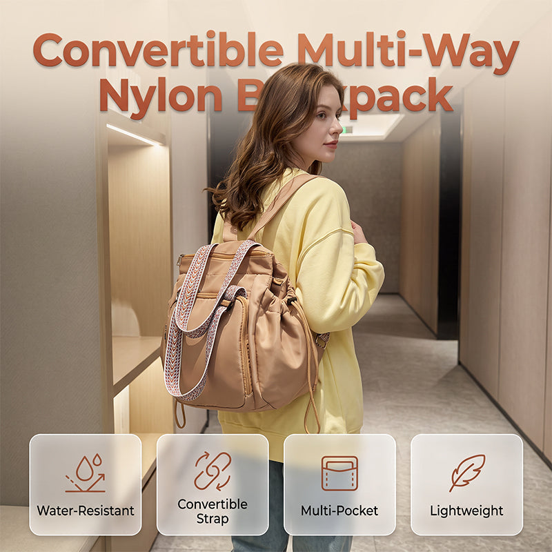 Multi-functional Women Nylon Backpack Convertible Tote Shoulder Bag