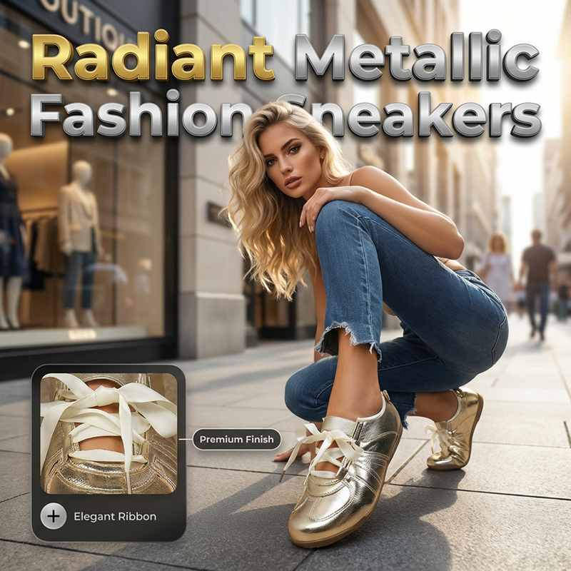 Women's Metallic Lace-Up Fashion Sneakers