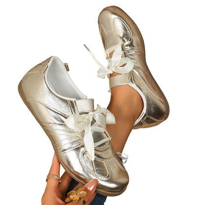 Women's Metallic Lace-Up Fashion Sneakers