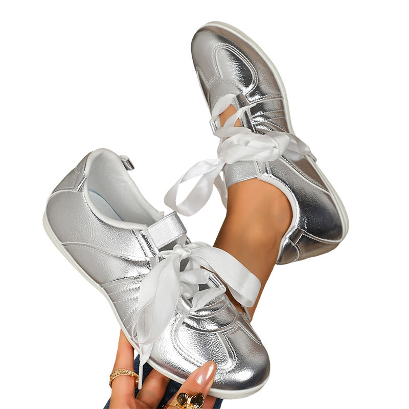 Women's Metallic Lace-Up Fashion Sneakers