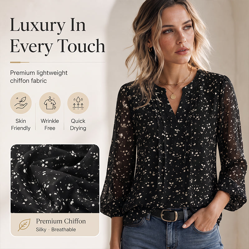 Women's Floral Print V-Neck 3/4 Ruffle Sleeve Top
