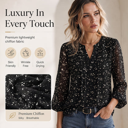 Women's Floral Print V-Neck 3/4 Ruffle Sleeve Top
