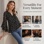 Women's Floral Print V-Neck 3/4 Ruffle Sleeve Top