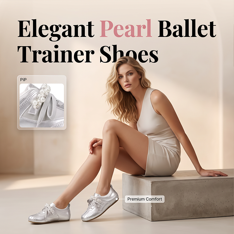Women Retro German Trainer Shoes with Pearl Ribbon Lace