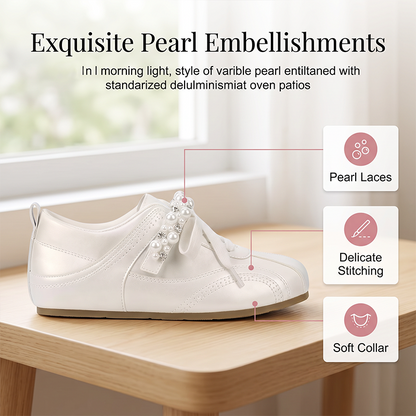 Women Retro German Trainer Shoes with Pearl Ribbon Lace