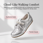 Women Retro German Trainer Shoes with Pearl Ribbon Lace