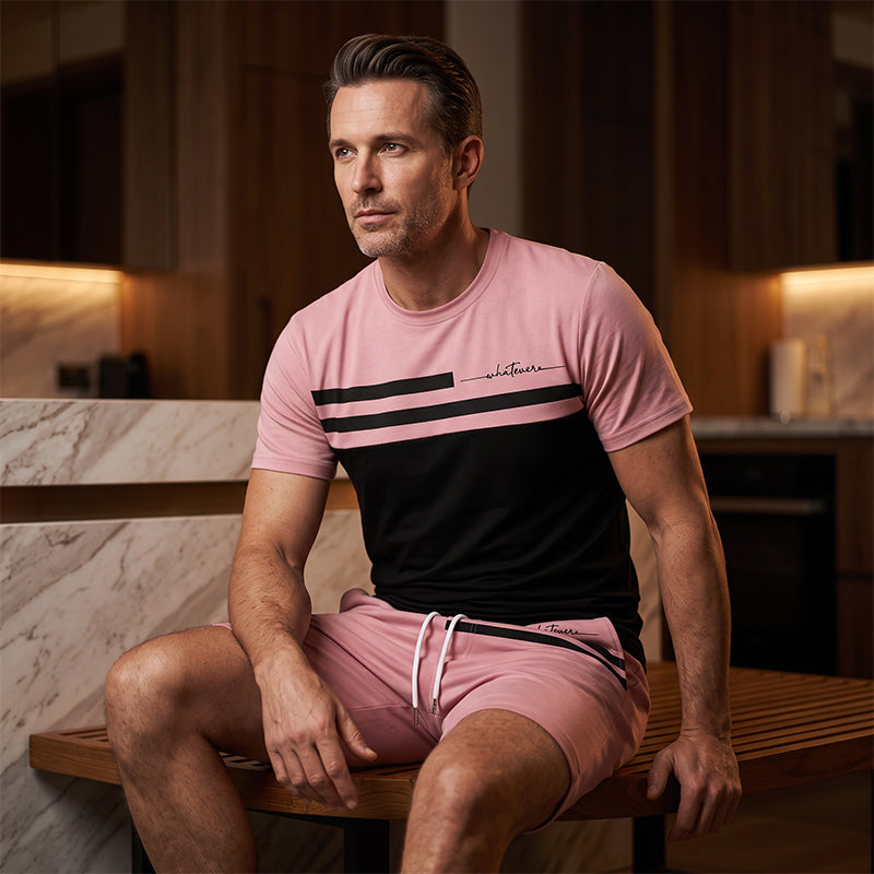 Men's Casual Short Sleeve T-Shirt & Drawstring Shorts Set
