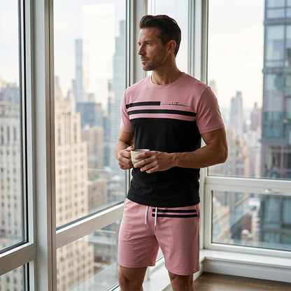 Men's Casual Short Sleeve T-Shirt & Drawstring Shorts Set