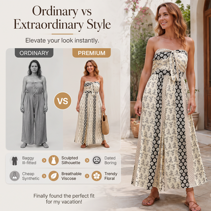 Women's Strapless Geometric Print Wide-Leg Jumpsuit