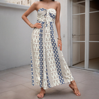 Women's Strapless Geometric Print Wide-Leg Jumpsuit
