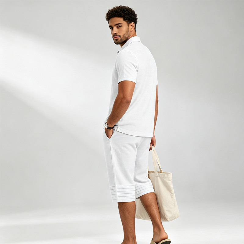 Men Summer Shirt and Crop Pants Set Casual Beach Outfit