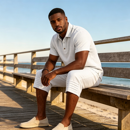 Men Summer Shirt and Crop Pants Set Casual Beach Outfit