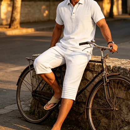 Men Summer Shirt and Crop Pants Set Casual Beach Outfit