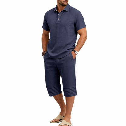 Men Summer Shirt and Crop Pants Set Casual Beach Outfit