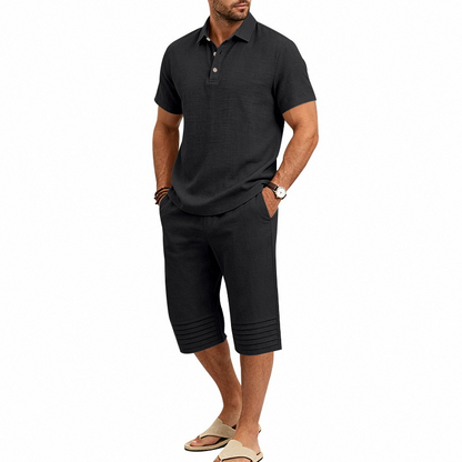 Men Summer Shirt and Crop Pants Set Casual Beach Outfit